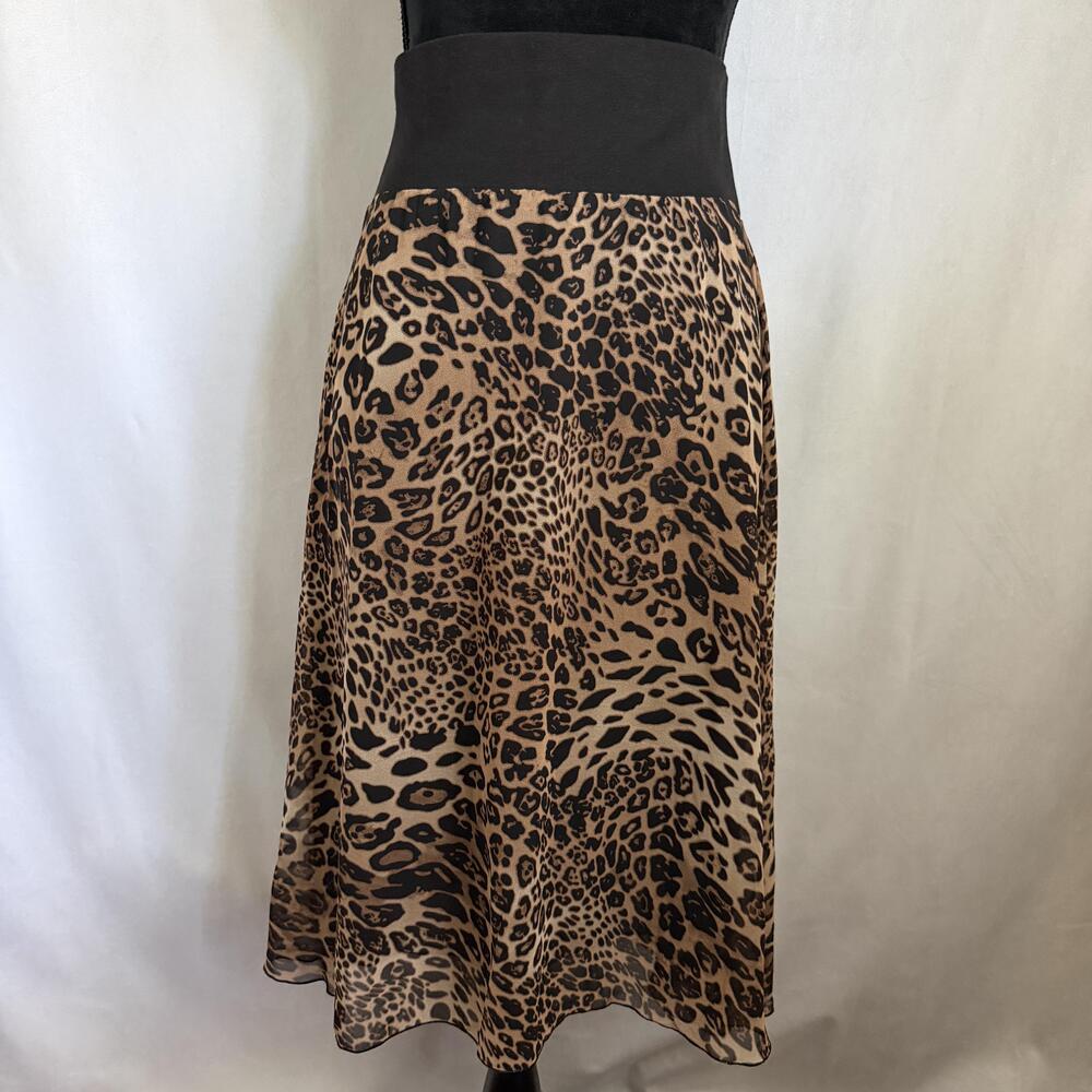 Eric Signature Skirt Womens M Brown Leopard A-Line Midi Lined Elastic Waist